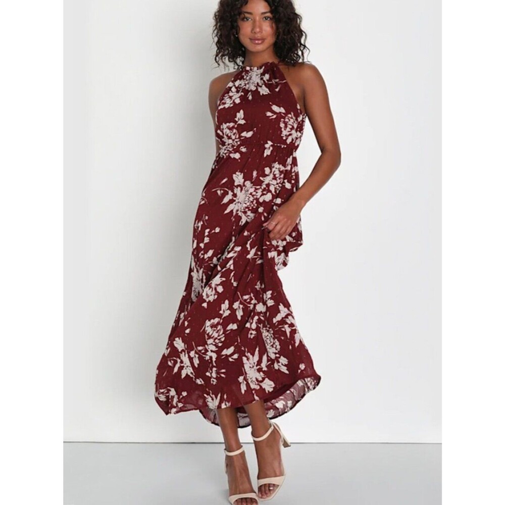 Lulus Instinctive Impression Floral Print Clip Dot Maxi Dress